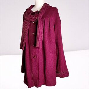 Jones New York Signature Wool Blend Jacket Coat Attached Scarf Sz XL Vine